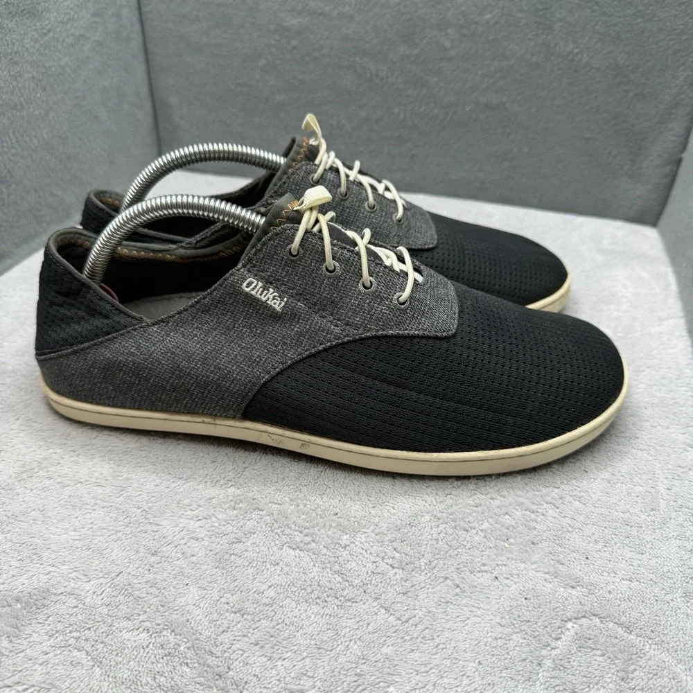 OluKai Nohea Moku Men's Size 9 Black Gray No Tie Boat Water Shoes 10283